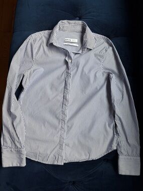 Mango Slim Fit Blue and White Pinstripe Dress Shirt